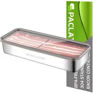 1 Pack 46 OZ 304 Stainless Steel Airtight Bacon Deli Meat Storage Containers with Lids for Refrigerator, Dishwasher Safe Food Fruit Storage Containers