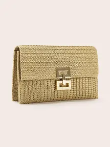 Women's Elegant Straw Clutch Bag, Handheld Bag Purse, Fashionable Square Flap Wallet, Casual Trendy Versatile High-quality Daily Commuting Bag