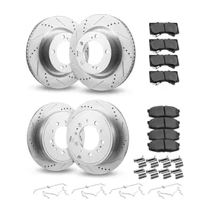 fathersdaygift VEVOR Front Rear Ceramic Brake Kit Compatible with 2016-2021 Lexus LX570, 2016-2021 Toyota Land Cruiser, Drilled and Slotted Brake Rotors Ceramic Brake Pads Replacement Kit, 14 inch Front Rotors
