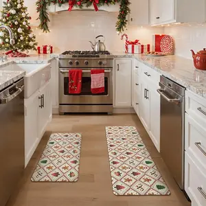 Christmas Decor Series - Kitchen Mat Set, Includes 2 Christmas-Themed Kitchen Rugs, Home Anti-Fatigue Cushion Mats, Laundry Room Waterproof Non-Slip Standing Mats, Dimensions 17.3" x 47" + 17.3" x 30", Red Style