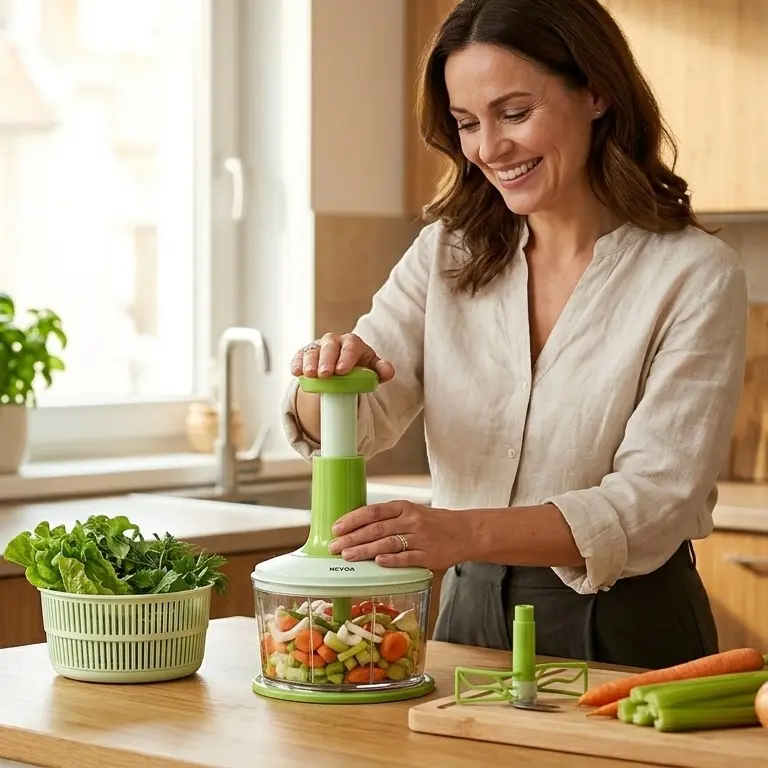 NEYOA All-in-One Vegetable Chopper & Salad Spinner – Manual Food Prep System