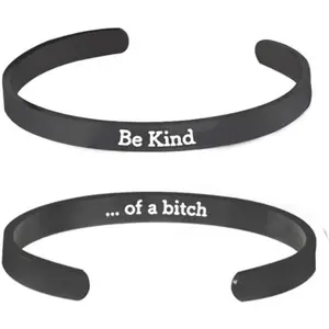 Stainless Steel Be Kind...of A  Bracelets Punk Engraved Inspirational Cuff Bracelet  Gifts for Women