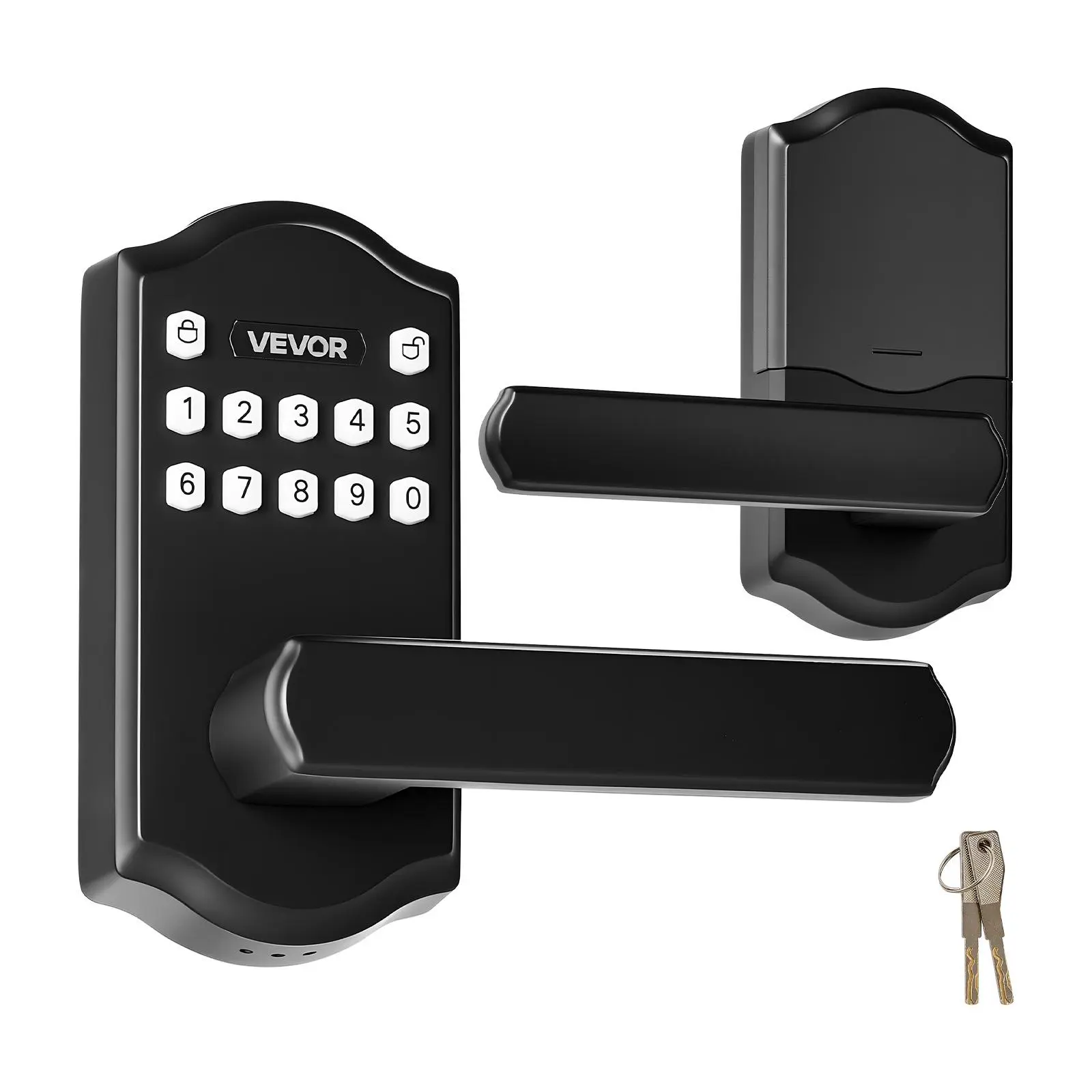 【summerfinds】VEVOR Keyless Entry Door Lock with Handle, Electronic Lever Door Handle with Keypad, Customizable User Codes, Keyed Entry, Auto Lock, Anti-Peeking Password, Backlit Keypad, for Home, Matte Black
