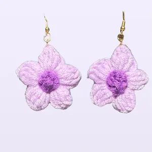 Daisy Dangles Purples Handcrafted Crochet Flower Earrings – Unique Earring Design, Soft Colorful Yarn, Lightweight, Whimsical, One of a Kind Jewelry Classic Style
