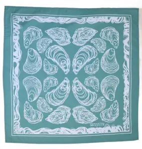 Oyster bandana - Green Blue Color - 22" x 22" - Neckerchief - Handkerchief - 100% Cotton - Hand Screen Printed