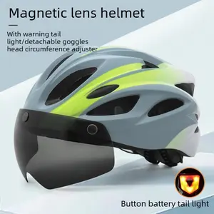 Bike Helmet Magnetic Goggles LED Taillight Adult Road Mountain Bicycle Helmet