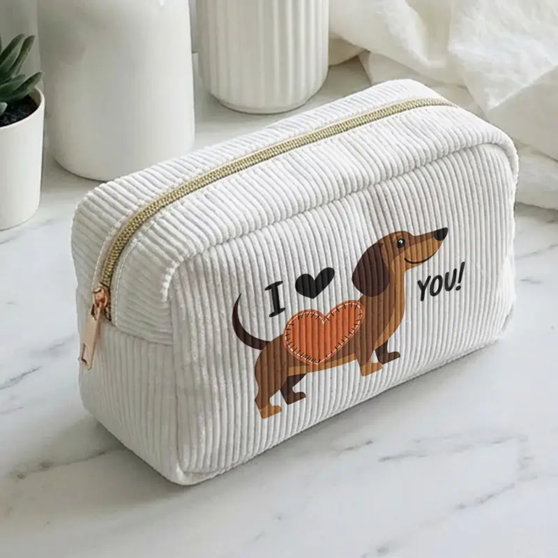1 piece of 2D printed makeup bag with a pattern of a dachshund 'I love you', large capacity design |suitable for all seasons/general use| fits daily skincare products and various cosmetics | perfect for life and travel | Cosmetic Travel Bags