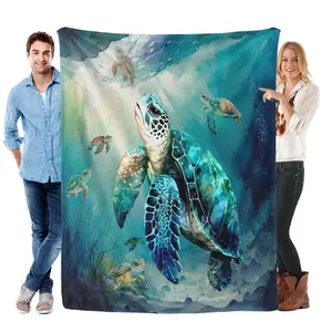 Turtle Blanket for Kids, Sea Turtle Throw Blanket Gifts for Boys Girls Turtle Lovers, 50”x40” Blanket for Office Sofa Couch Chair, Cute Dark Green Turtle Stuff Decor for Home Bed flannel blanket