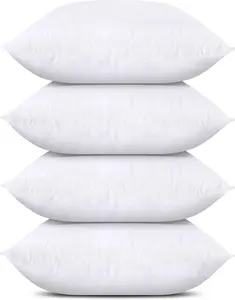 Bedding Throw Pillows (Set of 4, White), 18 x 18 Inches Pillows for Sofa, Bed and Couch Decorative Stuffer Pillow