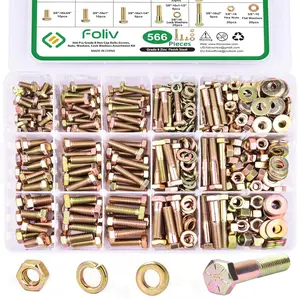 FOLIV 566Pcs Heavy Duty Bolts and Nuts Assortment Kit, Grade 8 Hex Screws Bolts Nuts Kit, 1/4-20 5/16-18 3/8-16, 15 Common Sizes Included Hardware