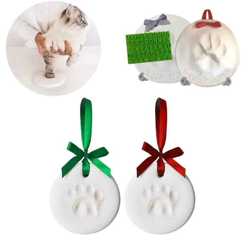 8 in 1 Pet Paw, Handprint, Pawprints Clay DIY Kit-includes Stand, Brush, Mold Box, Letter Stamp, Ribbon-For Cats, Dogs, Small Pets-Keepsake for Pet Owners-Features Pet Souvenirs, Gifts, Handmade Items, for Pets Lovers