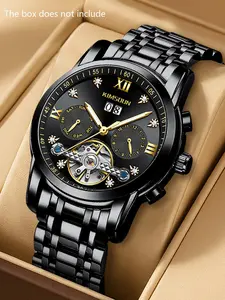 A men's business Korean version rhinestone hollow calendar tourbillon casual handsome and versatile fully automatic mechanical watch Automatic Watches