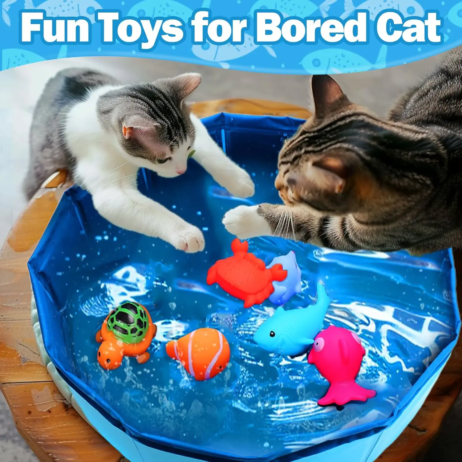 Cat Pool Toy with Fish-Water Cat Toys,Portable Cat Pool Toy,Cat Water Toys for Bored Indoor Cats,Interactive Cat Toys for Indoor Cats for Endless Self