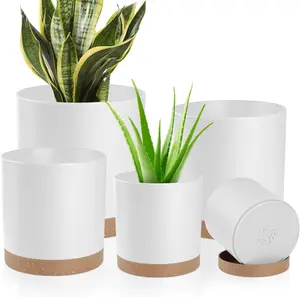 Indoor Outdoor  Pots Set of 5 with Drainage Holes and Saucers,7, 6.5, 6, 5, 4 Inch, White.