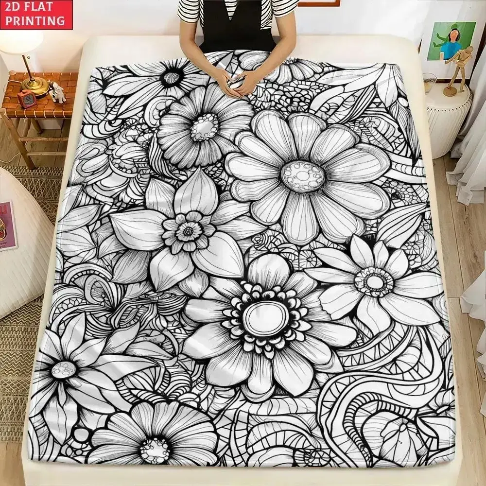 Sohochic DIY Coloring Blanket Color Your Own Mandala Floral Throw | Washable Soft Fleece Art Craft Project For Kids & Adults | Cozy Couch Bed Tapestry | High-Def 2D Creative Painting Blanket Gift 9K8!