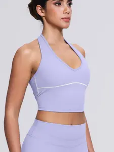 Women's Sports Bra with Padded Halter Top, Backless Design, High Elasticity Colorblock, Moisture-Wicking Fabric, Comfortable for Daily Wear