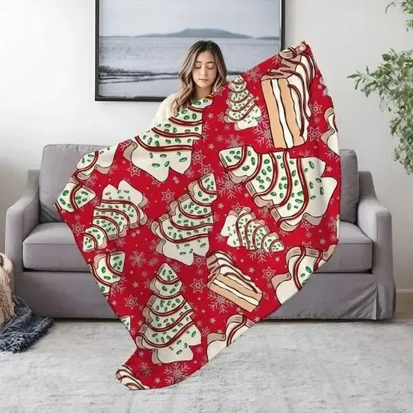 Red Christmas Tree Cakes Blanket Holiday Winter Blanket Cozy Christmas Gift Blanket Christmas Home Decor Decoration Xmas Gifts Throw Blanket