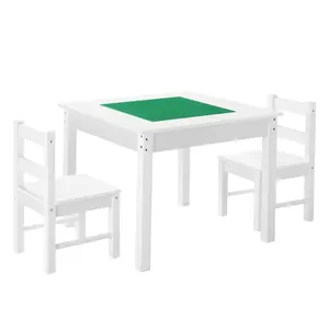 VEVOR Kids Activity Table and 2 Chairs Set, Building Blocks Double-Sided Tabletop, Toddler Table and Chair Set with Storage for Kids 3+ Years, Large Storage Space, Present for Boys & Girls, White