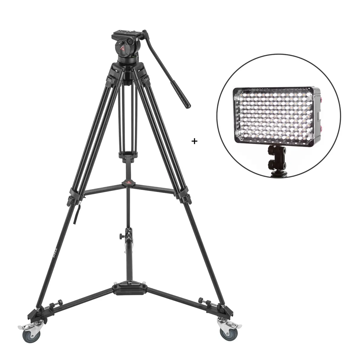 3Pod V3AH 3-Section Aluminum Tripod with QR 2-Way Pan Head, Black, Bundle with CLAR 160 On Camera LED Light and VT-2 Dolly