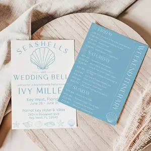 Bachelorette Party Invitation and Itinerary Set, Seashells and Wedding Bells Theme