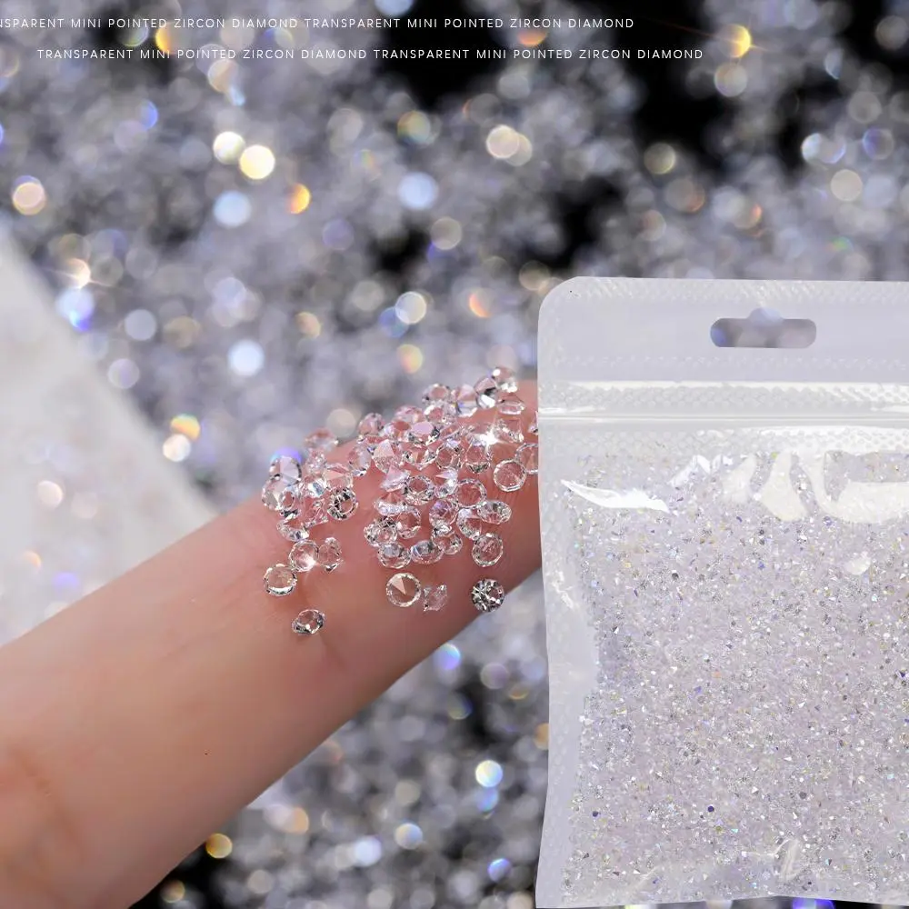 1bag Clear Mini Sparkling Diamond Nail Rhinestone Pointed-Bottom Glass Nail Diamonds Iridescent Crystal Diamonds Nail Zircon 3g