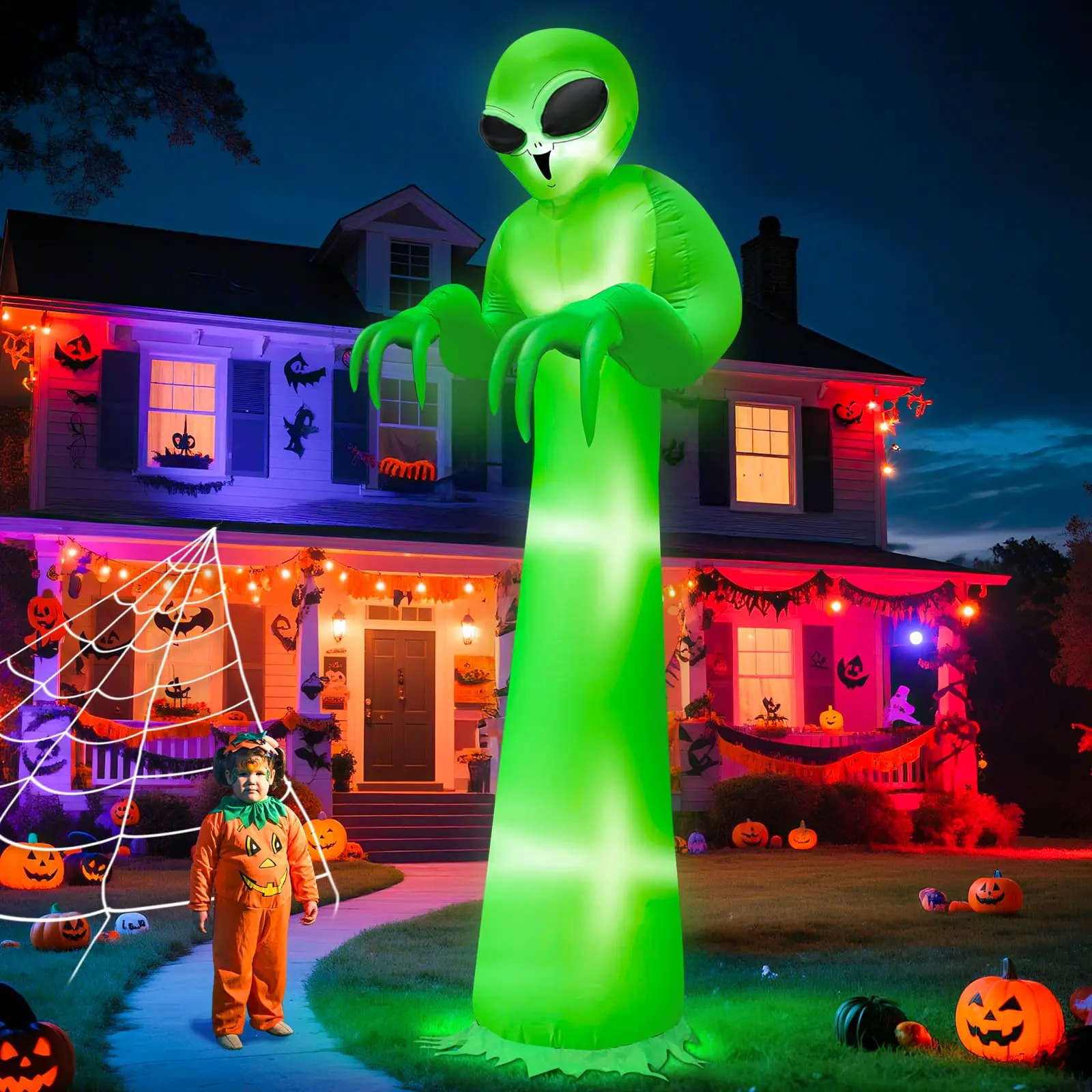 12 FT Scary Halloween Inflatable Alien Built-in LEDs Outdoor Decoration 12 Ft Tall Halloween Inflatables, Waterproof Polyester, Includes Stakes, Tethers & Sandbags, for Holiday Patio Garden Lawn