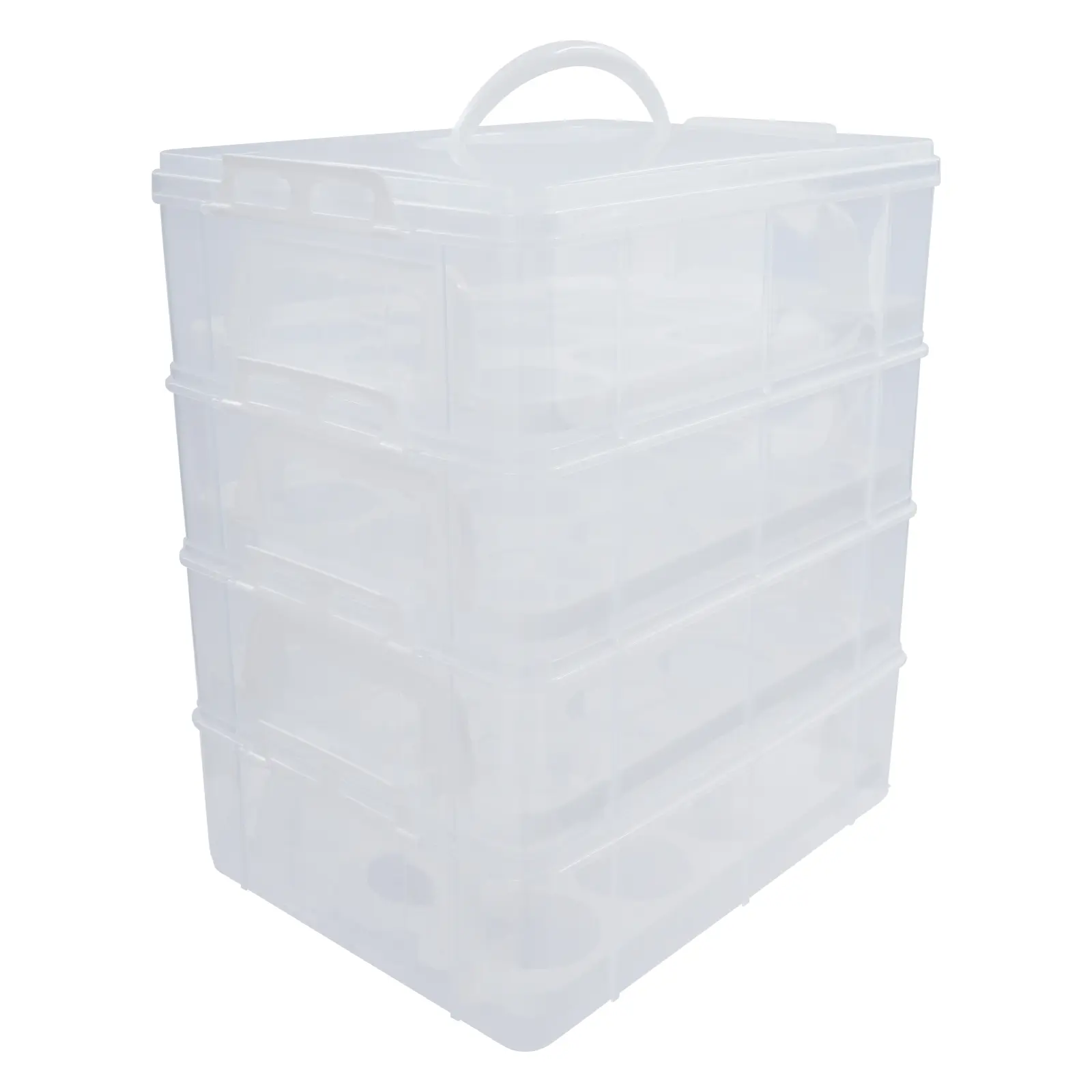 1-Piece Modern Transparent White 4-Layer PP Cake Storage Box, Wear-Resistant Impact-Resistant, Snap Closure Leakproof Seal, 48 Compartments Large Capacity, Portable Handle, Lightweight Bakeware for Party Baking Food Display & Storage