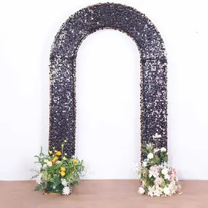 8ft Black Big Payette Sequin Open Arch Wedding Arch Cover, Double-Sided U-Shaped Fitted Wedding Backdrop Slipcover