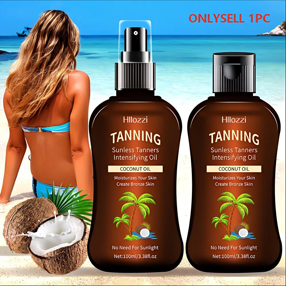Coconut Tanning Oil, 1 Box of Moisturizing, Hydrating Body Tanning Moisturizer Self Tanner, Nourishing Oil, Non-Greasy, Lightweight & Smooth Body & Face Tanning Oil, Skin Care Product for Women & Men, Sunless Tanning Oil
