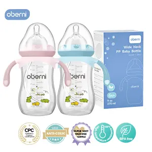 Oberni 9oz Anti-Colic Baby Bottles with Weighted Straw & Non-Slip Handle BPA-Free Silicone Nipple for Newborns 12+ Months Safe Feeding