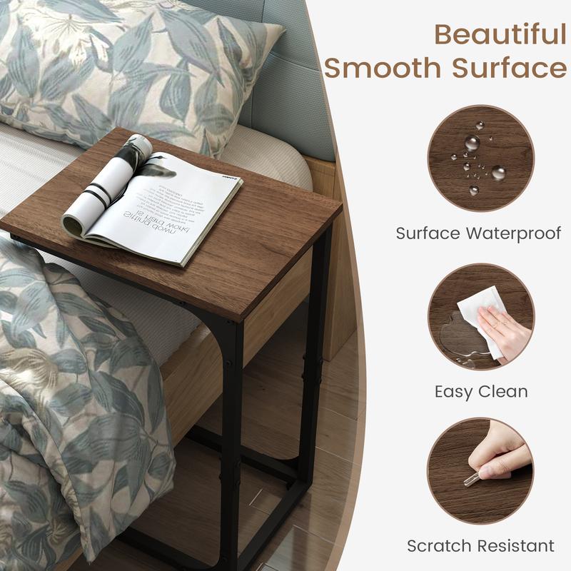 C Shaped End Table, Under Couch Slider, Small Wood Sofa Side Table, Bedside for Laptop, Computer, TV Dinner, Recliner Tray - Trending Living Room Must-Have, Cozy, Side Table for Couch Slide Under, Modern Nightstand,   for Living Room, Bedroom