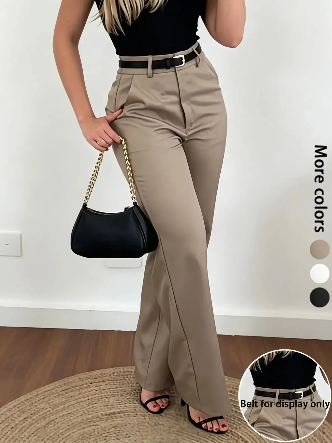 Women's Elegant Business Casual Plain Long Pants, Business Casual Trousers, Zipper Fly Design, High Waist Loose-Fit Straight Leg Pants, Womenswear, Bottom, No Belt Needed, Business Casual Bottoms