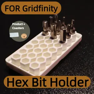 2PCS Gridfinity Compatible Hex Bit Base, 24-Slot 7mm-8mm Hex Bit Storage Holder, Screwdriver Bit Organizer for Workshop & Tool Storage, Desktop Portable Bit Display Stand - Includes Holder & Coaster