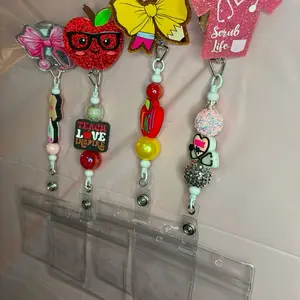 **Claim Live**Beaded Teacher and Nurse Badge Reels with Colorful Beads and Unique Designs for Professional Use