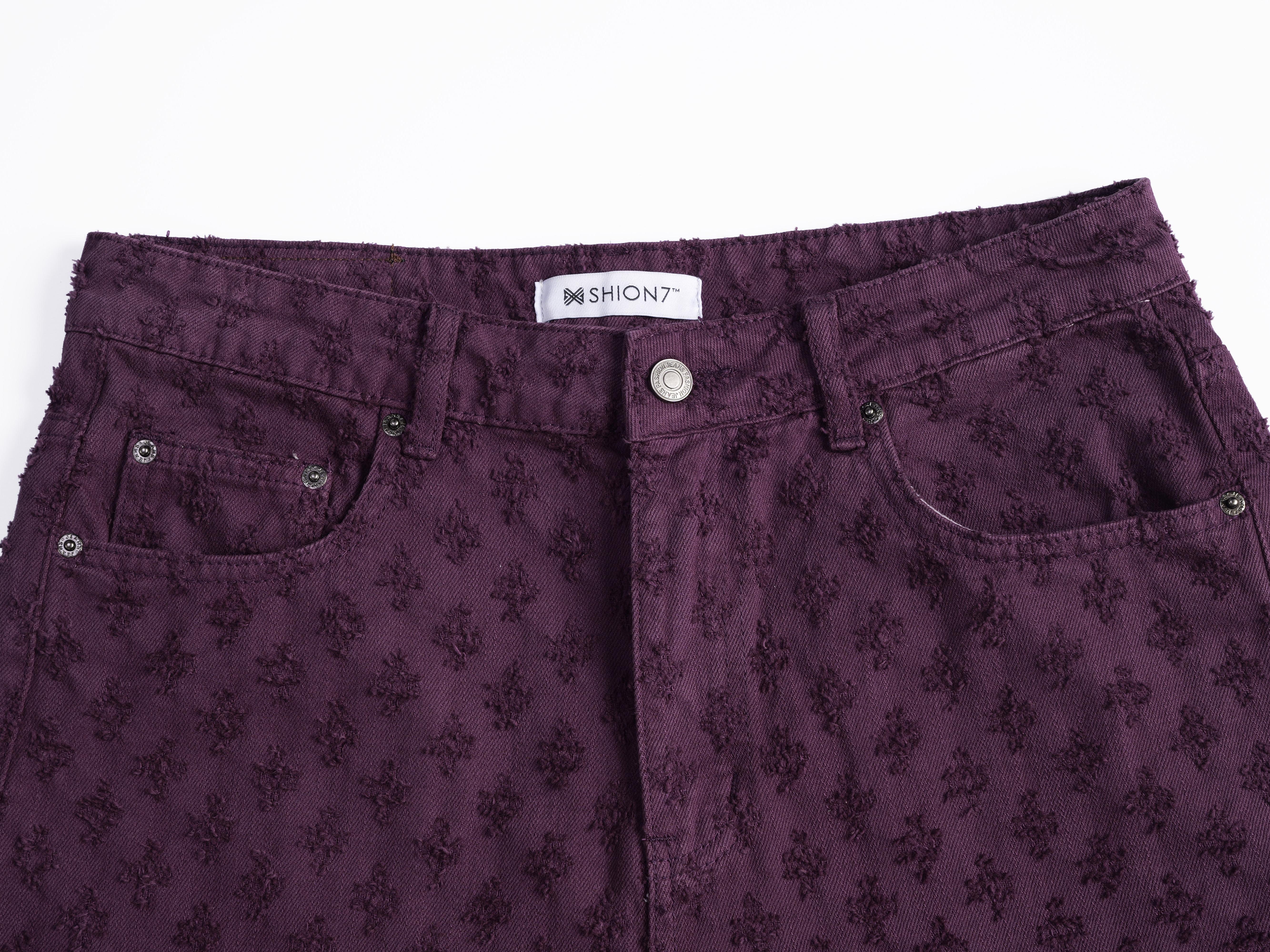 Purple Jacquard Denim Shorts Men Streetwear Baggy Y2K Casual Summer Knee Length Jean Pants