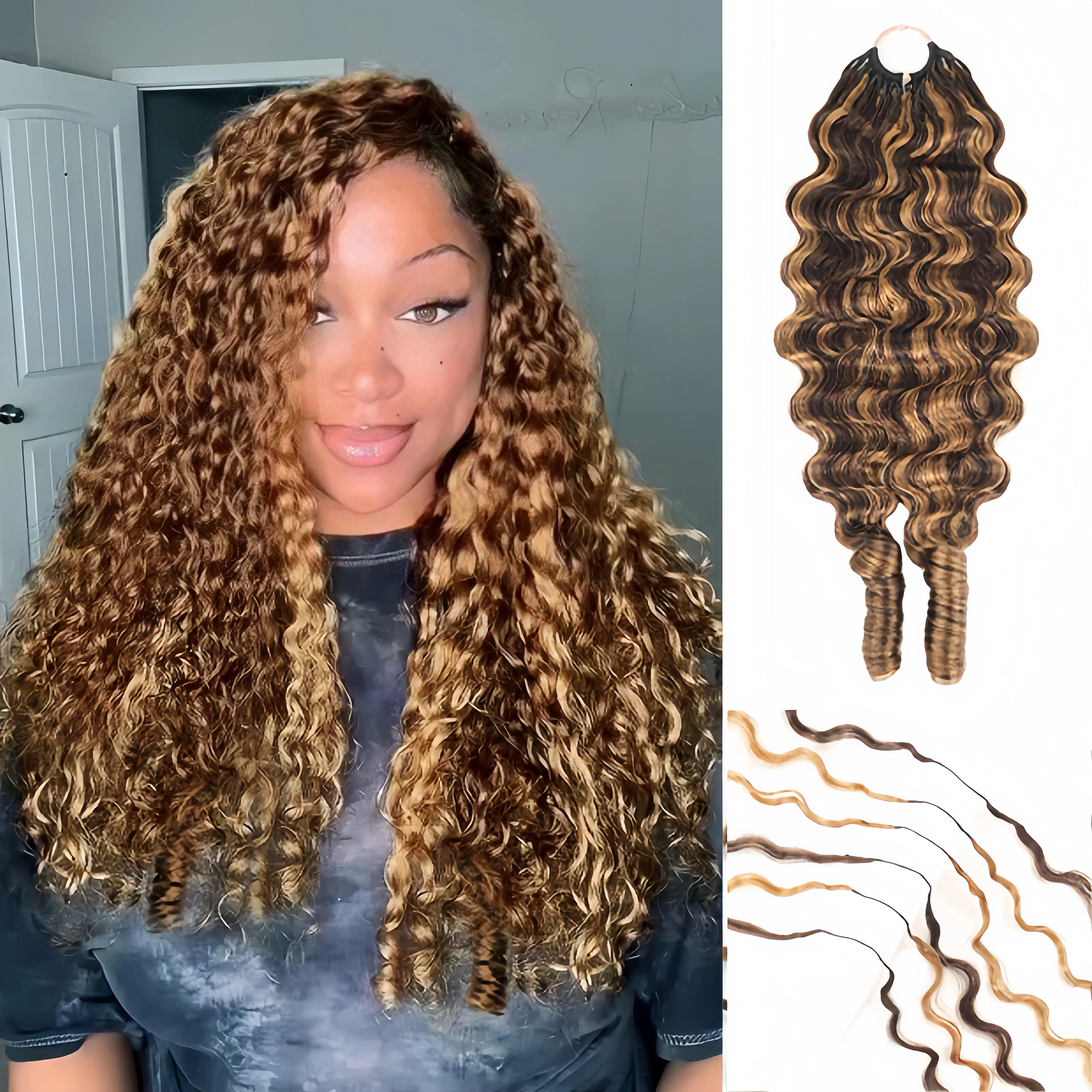 Cheetahbeauty 1B/30 4/27 #4/#30 Burmese Curly Crochet Hair for Miracle Knots Boho Braids Water Wave Crochet Human Hair Extension Pre-Separated 50g/Pack, 4-5 Packs for Full Head #SummerWins #DealsForYouDays #weeklydeals