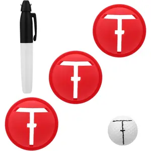 Golf Ball Line Marker Tool with Marking Pen, Red Plastic Golf Ball Alignment Labeler Stencil Accessories for Precision Putting & Target Line Accuracy