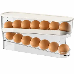 Refrigerator Automatic Rolling Egg Tray, 12-Egg Space-Saving Clear Storage Organizer Container (Refrigerator Parts & Accessories for Household Use)