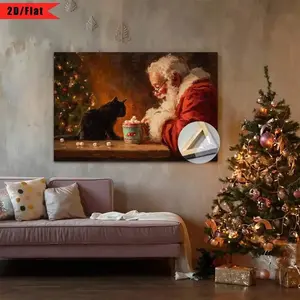 2D Flat 1 Piece Vintage Santa Canvas Painting - & Wall, Red Clothing And Beard, Wrapped Wooden Frame, Ready To Hang Holiday Portrait, Suitable Living Room, Bedroom, Entrance Decoration - Classic Holiday Home Decoration (Santa Painting)