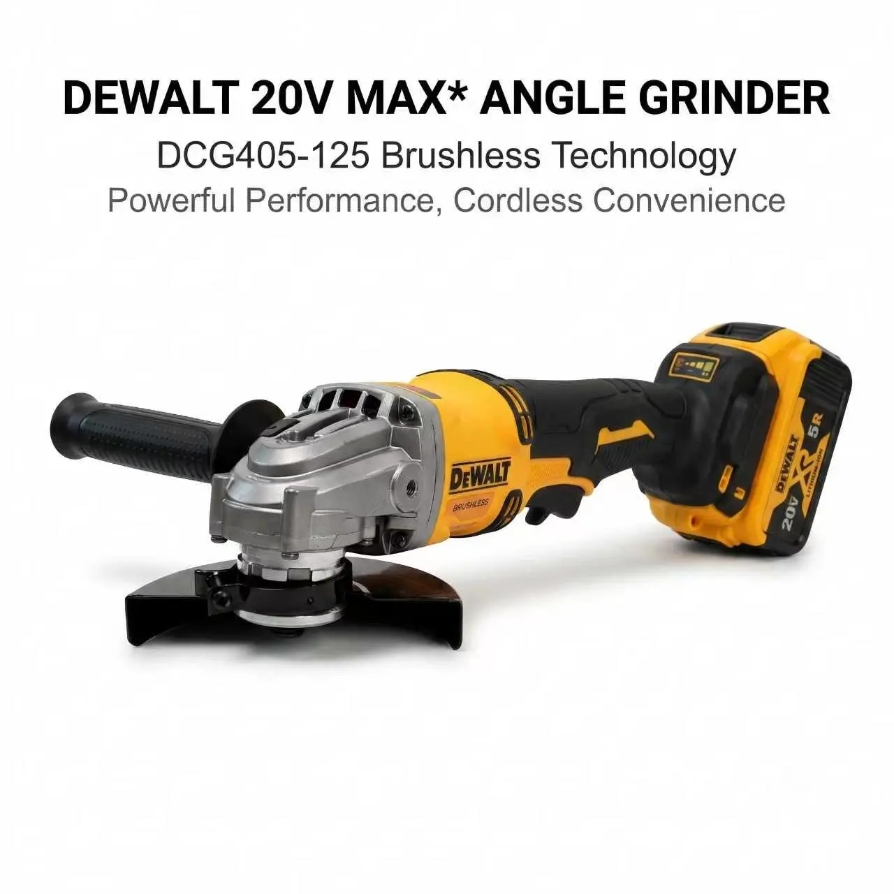 DEWALT DCG405 Brushless Cordless Angle Grinder - 20V Li-ion Batteries, 125mm, 9000RPM, 310mm Long, M14 Spindle, Variable Speed Controller, High Power, Metal Cutting Tool for Rebar/Stone, Compact DIY Mechanic Hand Tool job site mechanical work