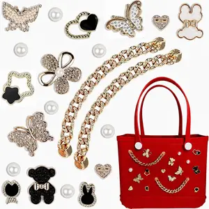 Shoe Decoration Charms for Bogg Bag - 20-Piece Bedroom & Bridal Footwear Accessories, Including Pearls, Butterfly Flowers, and Chain Accents