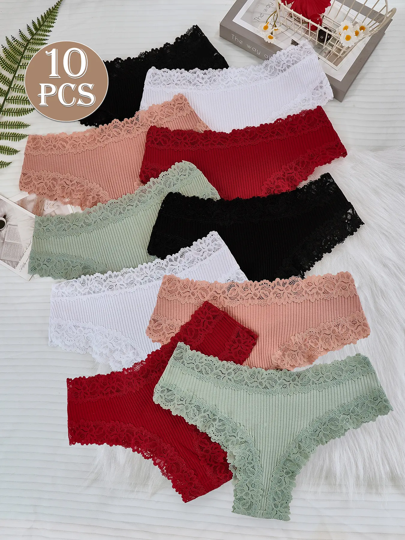 10 pieces lot women's panties multi-color combination, skin-friendly and breathable, S-XL size, suitable for all seasons, simple striped design, breathable and comfortable Basic Minimalist