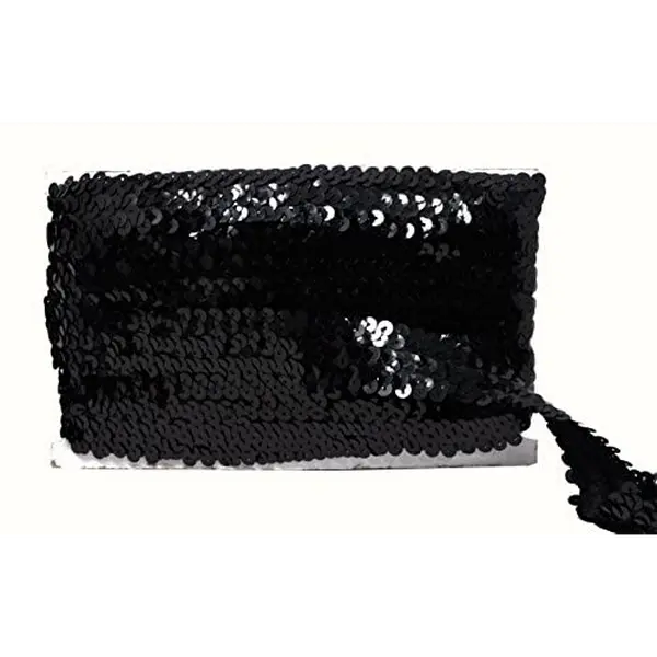 Mandala Crafts Elastic Sequin, Flat Glitter Stretch Bling Paillette Fabric Ribbon, Metallic Appliqué Trim Lace for Dress Embellish, Headband
