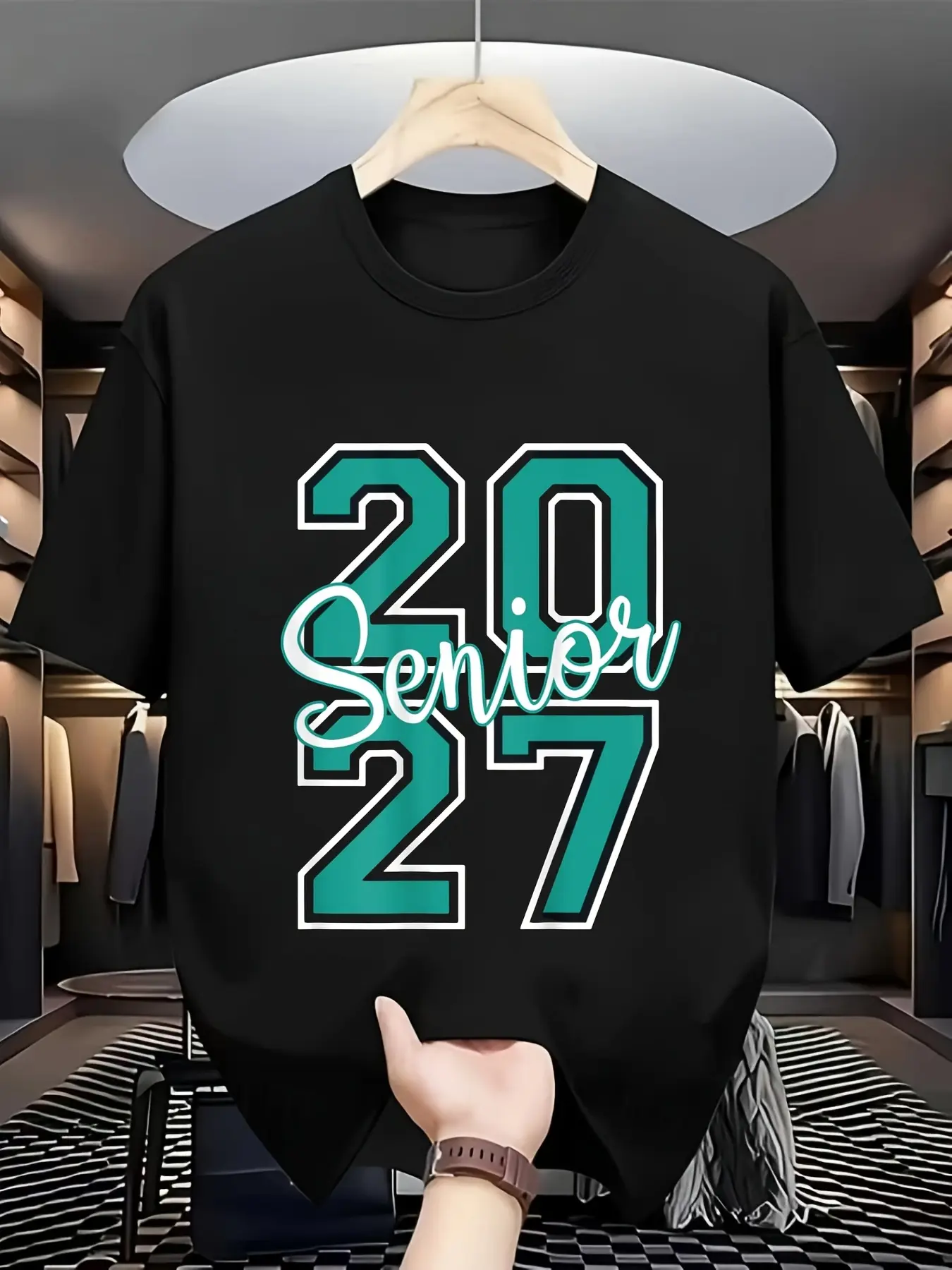 Senior Class of 2027 Graduation Teal White 1Rxwr R unisex soft cotton short sleeve t shirt, vintage graphic casual tee for men women teens, perfect birthday holiday gift for camping travel gym daily street  wear