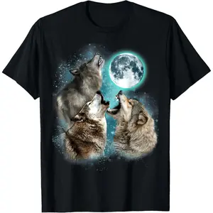 3 Wolf Moon Howling Wolf Head Funny Wolves For Men Women T-Shirt