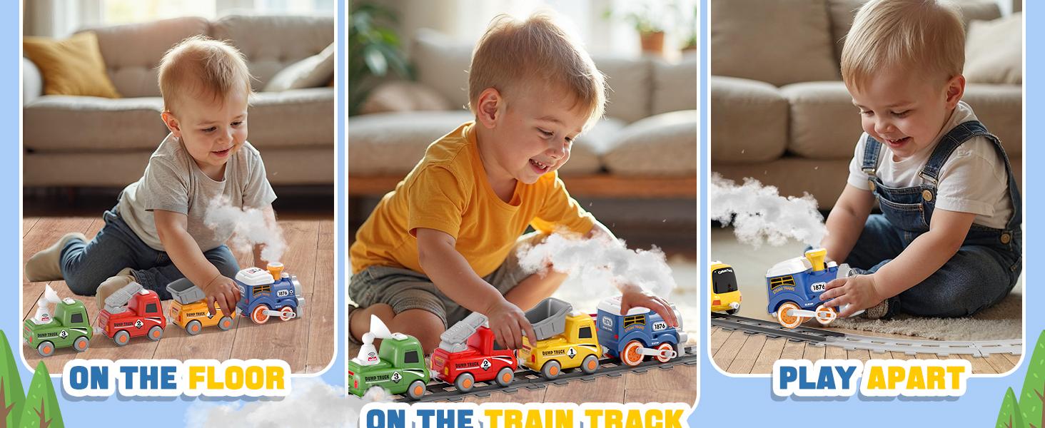 MORECOLL Train Set for Toddlers w/Steam, Music & Lights - First Choo Choo Train for Toddlers, Electric Train Set for Kids, Magnetic Train Toys, Christmas Birthday Gifts for Boys Girls
