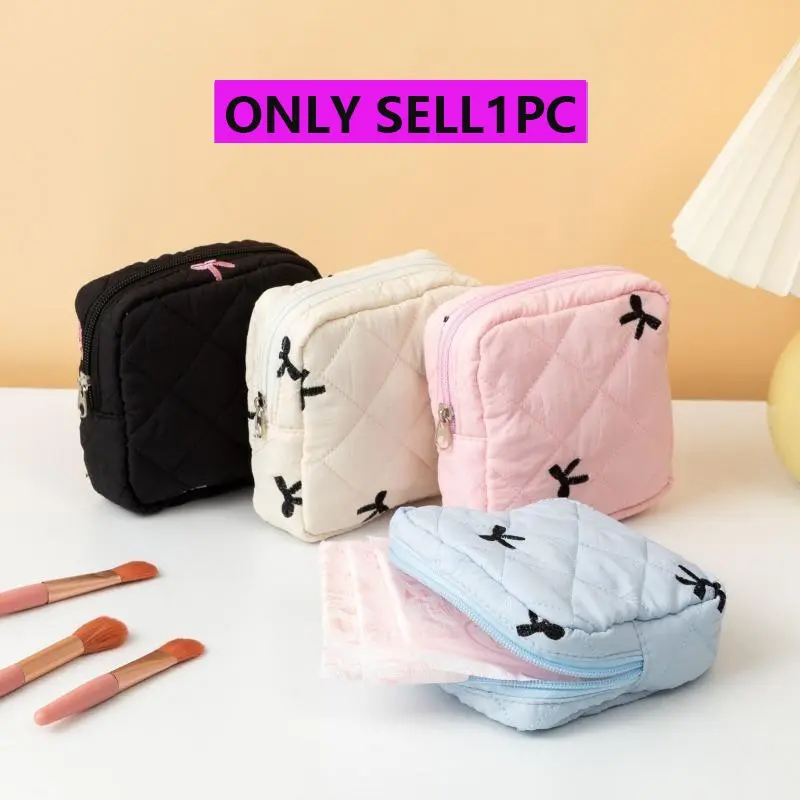 Portable Sanitary Pouch, Beauty Storage Pouch - Minimalist Pad Holder with Bow Design, Multi-Compartment Organizer for Coins & Lipsticks, Checkered Pattern, Multiple Colors, Travel-Friendly Cosmetic Bag, Makeup Organizer Pouch