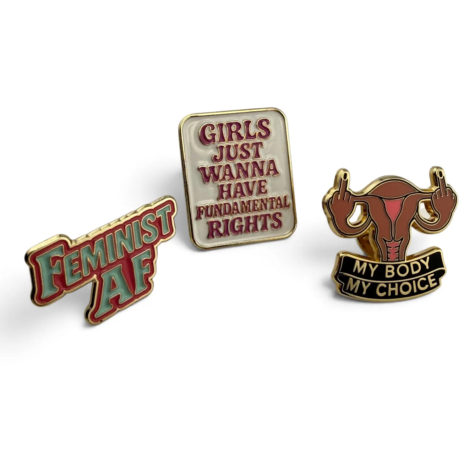 Feminist 3-Piece Enamel Pin Set - Feminist AF, My Body My Choice, Fundamental Rights - Lapel Pins Gift Set Fashion Accessory Metal Brooch Accessories Badge for Backpacks Lanyards