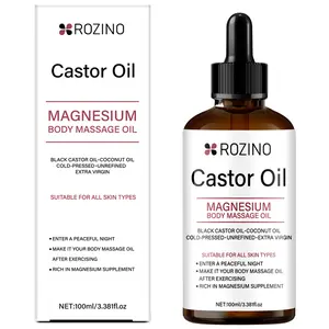 Cold Pressed Unrefined Black Castor Oil with Magnesium & Coconut Oil, Multi Purpose Body Massage Essential Oil for Skin Hair Eyelash Nail Care