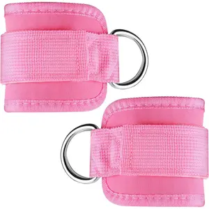 2 PCS Pink Ankle Straps for Cable Machines Women, Gym Ankle Straps Ankle Resistance Bands with Cuffs D-Ring Ankle Strap with Neoprene Padding Ankle Bands for Men Women Working out Lower Body Exercises